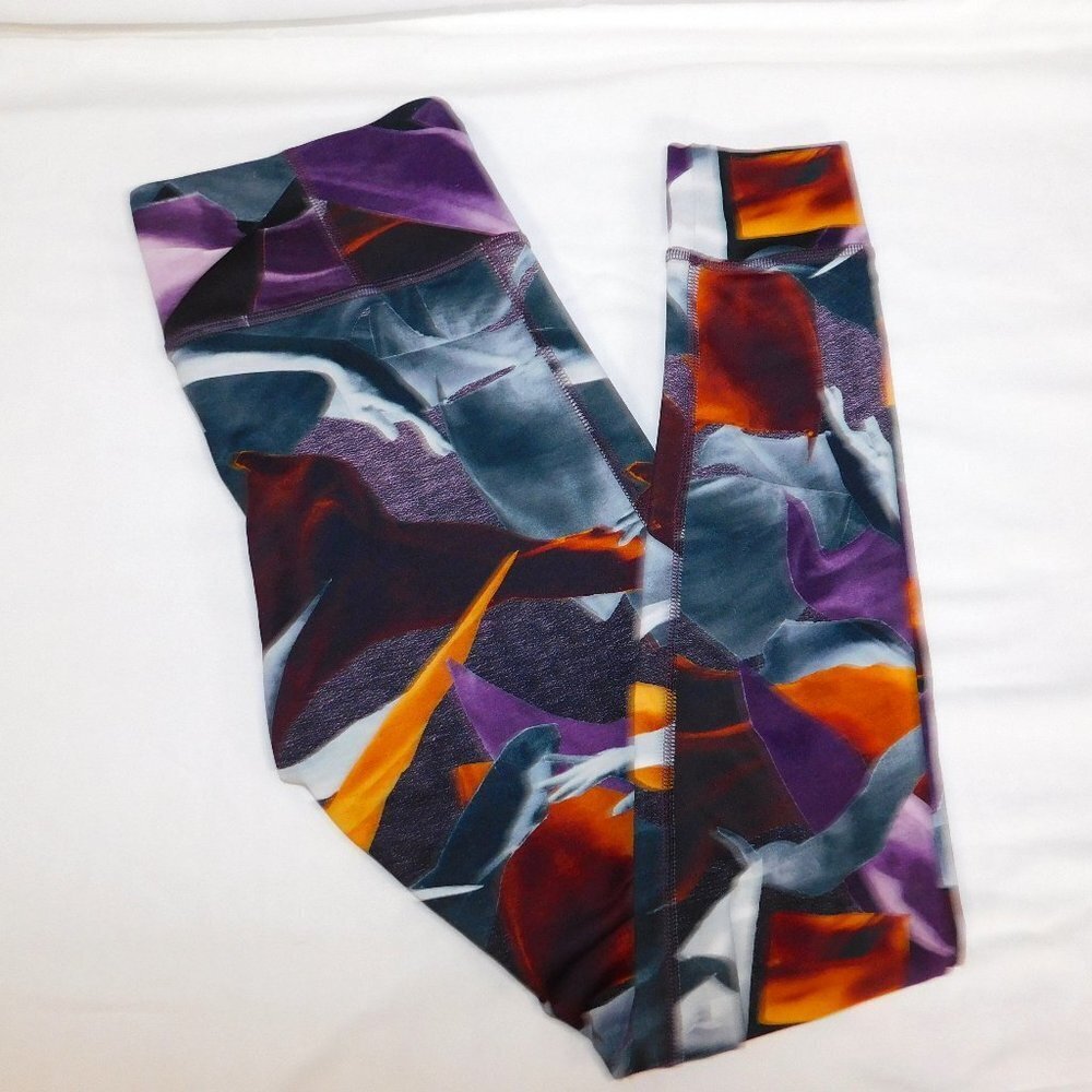 Reebok Speedwick Purple Orange Gray HAND pattern Crop Active leggings Womens S